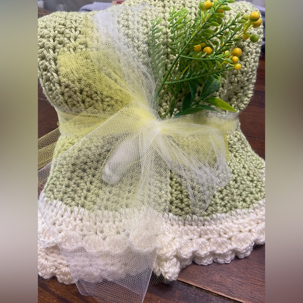 Handmade Green and Cream Crochet throw/ Afghan Decor/perfect for a gift or decor